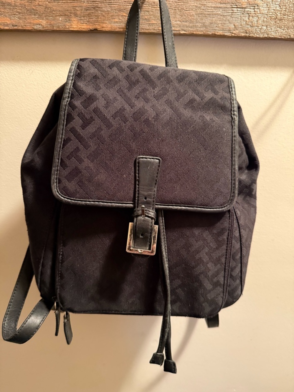 Talbots Black Men's Backpack with Buckle Drawstring Flap